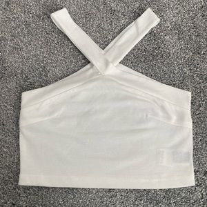 White Cross Neck Crop Top Shein